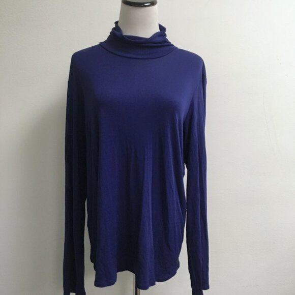 Eileen Fisher 100% silk blue turtleneck top XL - Picture 1 of 5